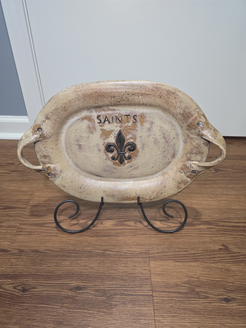 Vintage La Bou Studio Pottery New Orleans Saints Fleur-de-Lis Platter 10.5 x 14